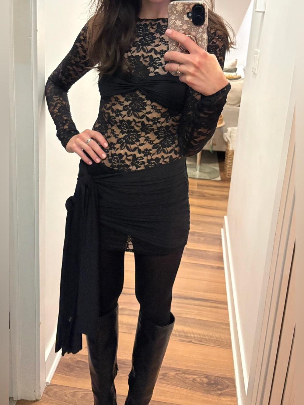 Lioness Women's Midnight Mini Dress XXS Going Out Bodycon Onyx Black Lace